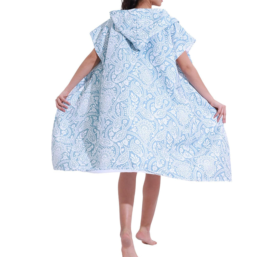 Adult Hooded Zip Up Swim Changing Robe Microfiber Beach Towel Poncho - Paisley Pattern