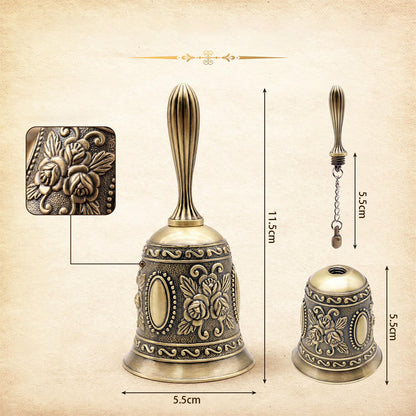 Vintage Hand Bell Retro Metal Dinner Bell with Rose Patter - Bronze