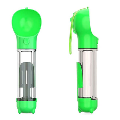 4 in 1 Pet Feeder Dog Cat Puppy Water Bottle Cup with Poop Bag Holder for Yorkie-Green
