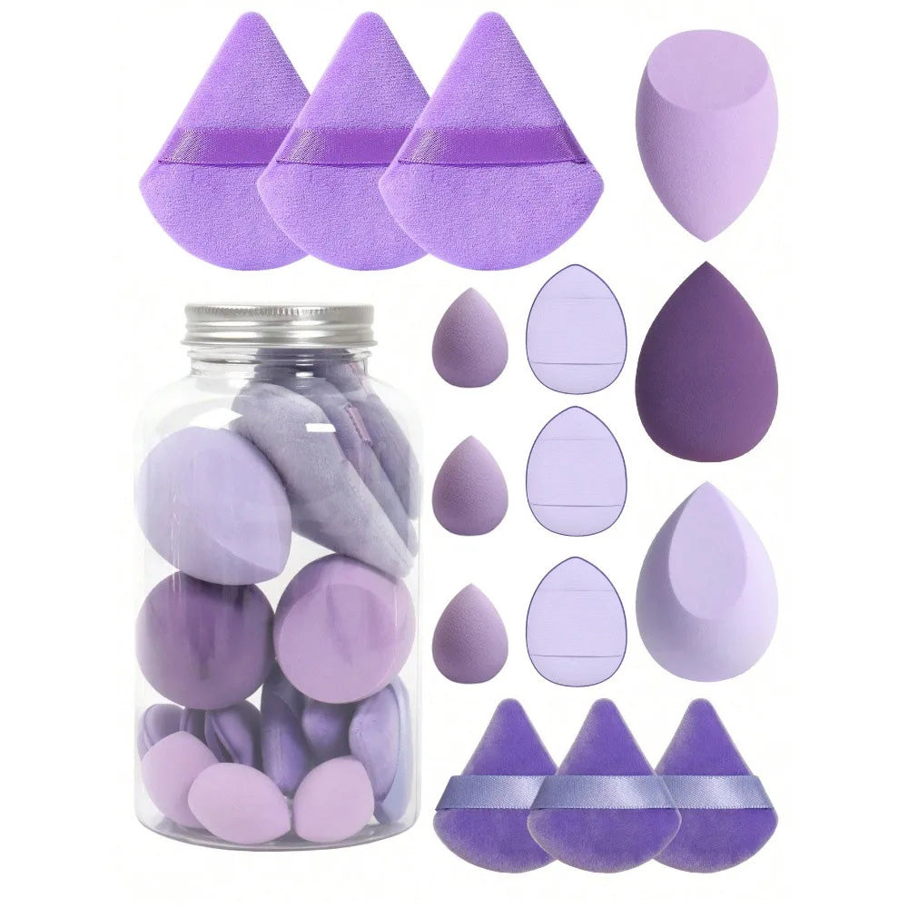 Makeup Sponge Set with Case Triangle Puff for Liquid Cream Powder-15 Piece Set
