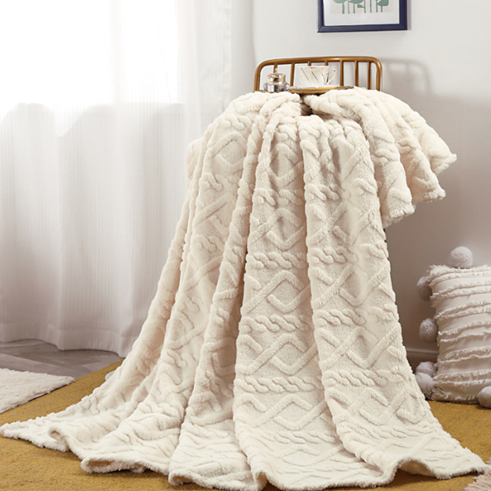 Flannel Throw Blanket Soft Fuzzy Cozy Warm Blanket Air-conditional Blanket Beige