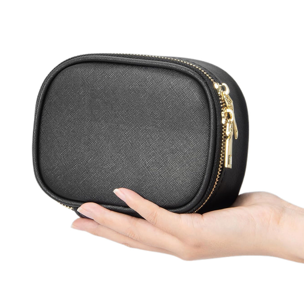 Compact Makeup Bag Travel Case with Mirror and Adjustable Light Stylish for Travel Black