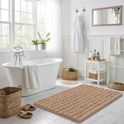 Chenille Fabric Bathroom Rugs Mat With Non Slip Rubber Backing Home Decor Accessories-Camel