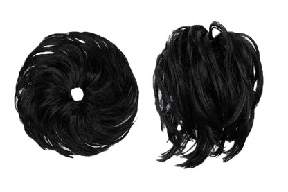 20CM High-Temperature Fiber Natural Messy Bun Scrunchy Thick Messy Bun Hair Piece-Jet Black