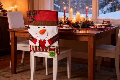 2Pcs Christmas Chair Covers with Santa Hat for Holiday Dinner Party -Snowman