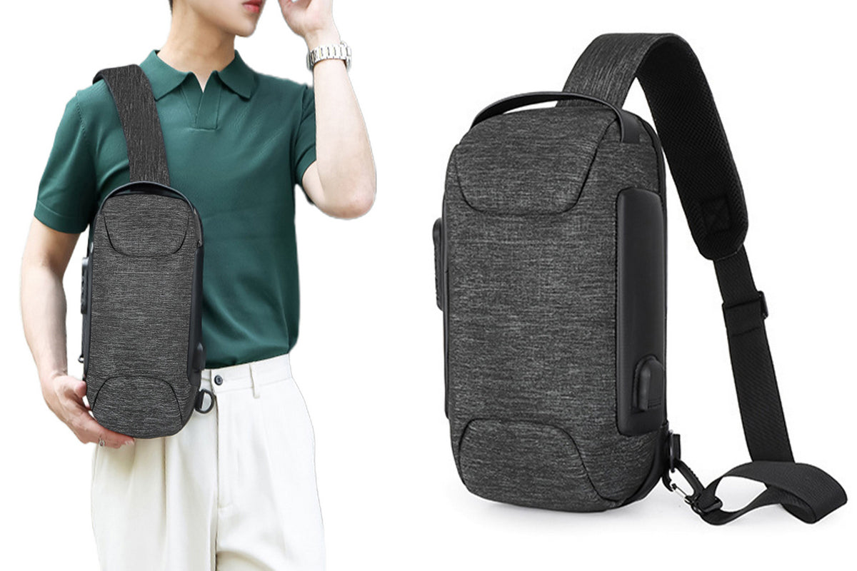 Travel Waterproof Anti-Theft Sling Chest Bag Backpack With USB Charge Port-Dark Gray