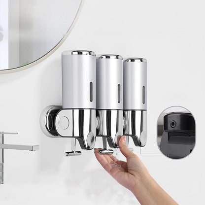 3-Chamber Shower Soap Dispenser Wall-Mounted Shampoo and Conditioner Dispenser with Visible Window Silver