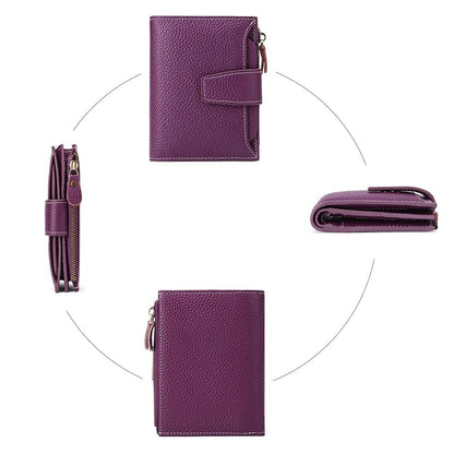 Genuine Leather Women's Wallet Short RFID Blocking Purse with Zipper Purple