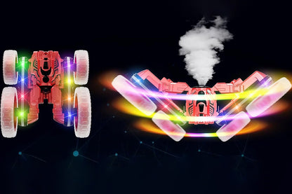 Remote Control Car 360 Degree Rotating RC Cars with Cool Spray 2.4Ghz Double Sided RC Stunt Car with Cool Lights-Red