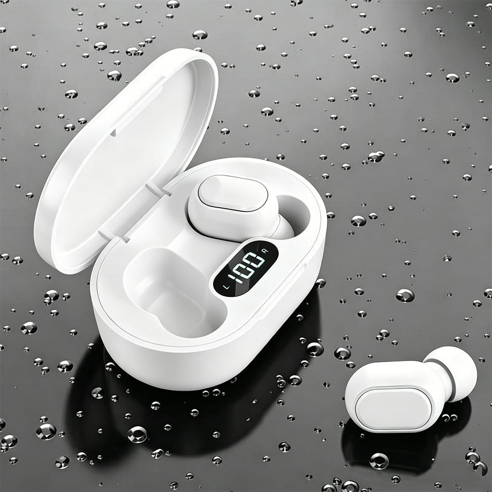 Bluetooth 5.1 Wireless Earbuds with LED Display IPX4 Waterproof Headphones-White