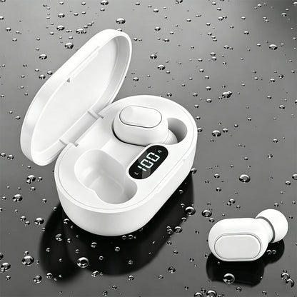 Bluetooth 5.1 Wireless Earbuds with LED Display IPX4 Waterproof Headphones-White