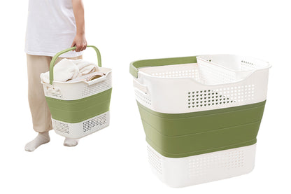 35L Collapsible Laundry Basket Clothes Hamper Washing Cleaning Organizer Bin-Army Green