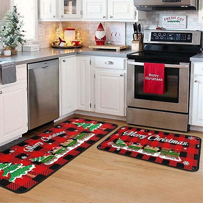 2Pcs Set Christmas Floor Mats Non-Slip Kitchen Mats Xmas Doormats Style 5
