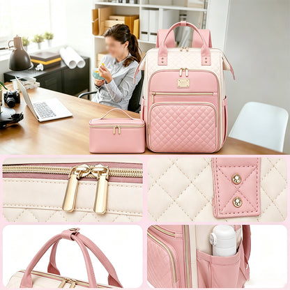 2-in-1 Laptop Backpack with Lunch Bag-Pink