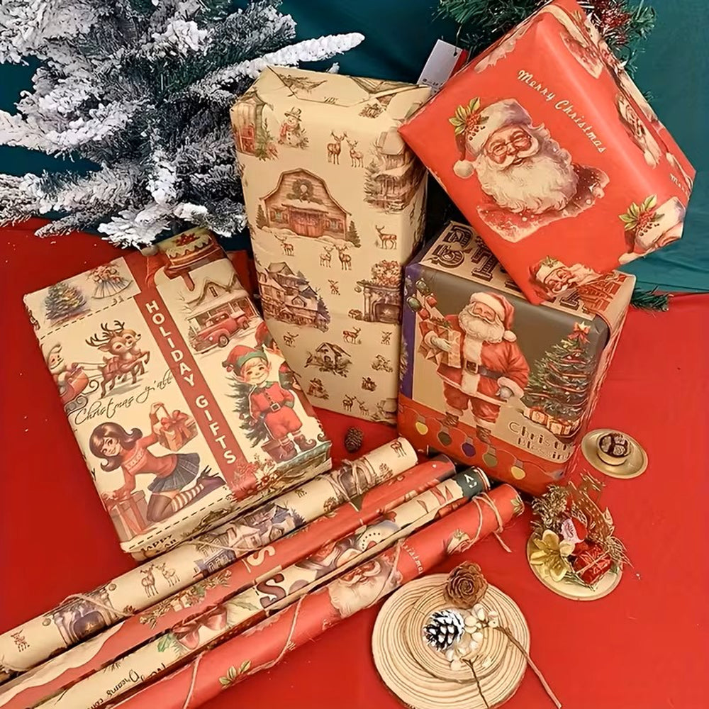 10 Sheet Christmas Gift Wrapping Paper Set Retro Christmas Wrapping Paper