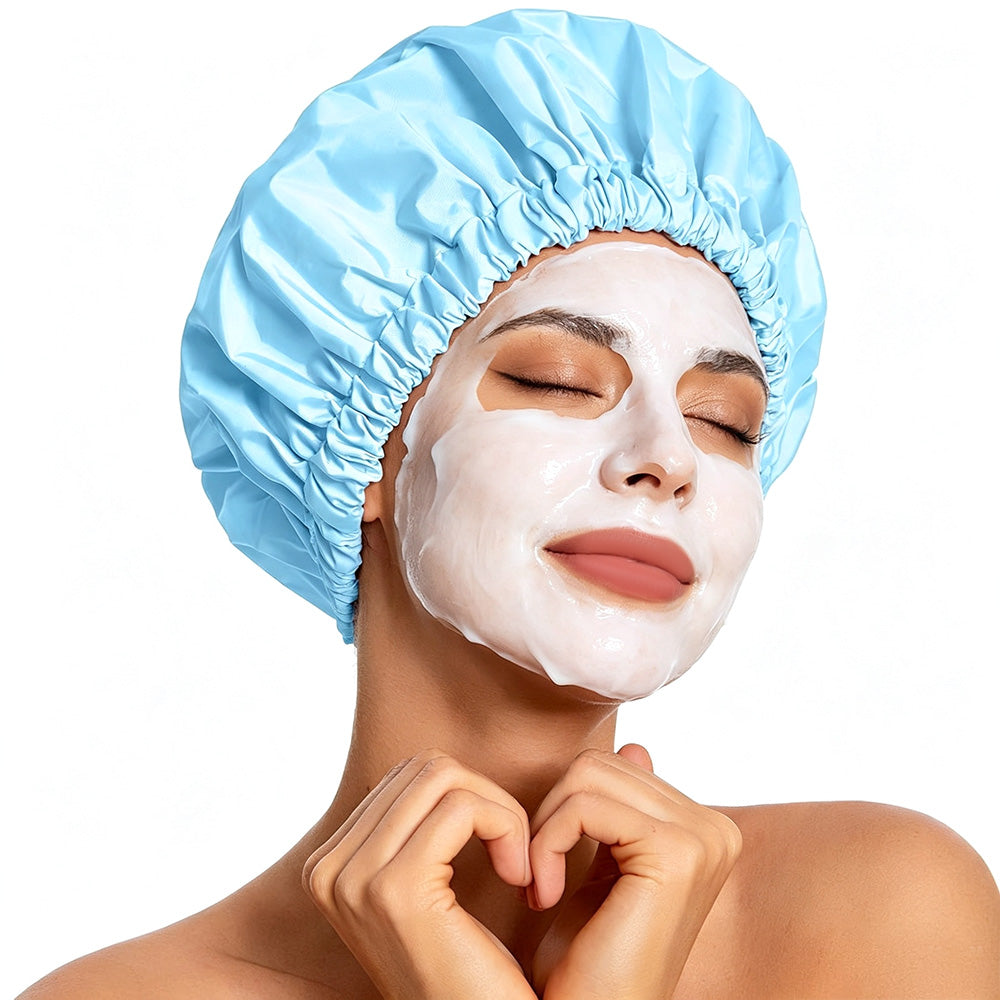 Water-Resistant Double-Layer Shower Cap - Blue