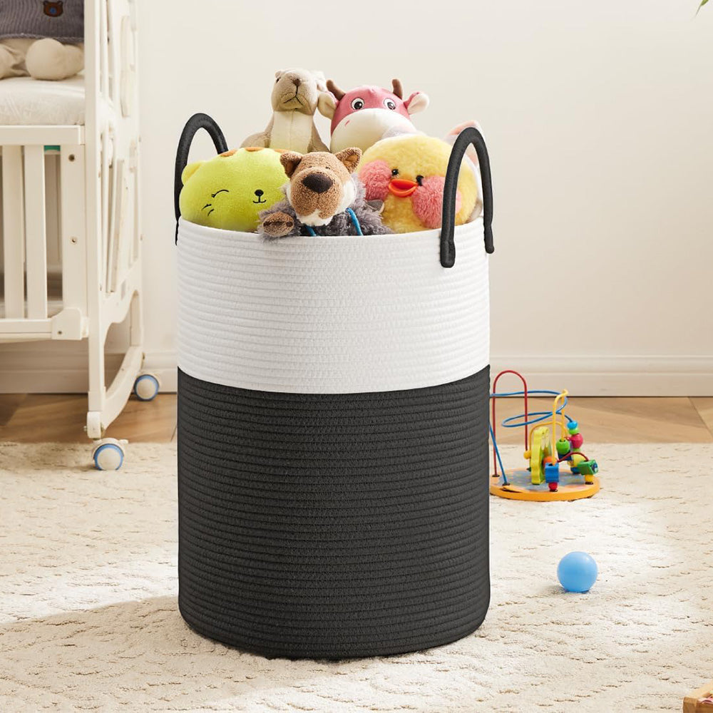 Large Woven Laundry Basket Cotton Rope Hamper for Laundry Toys & Blankets-Black