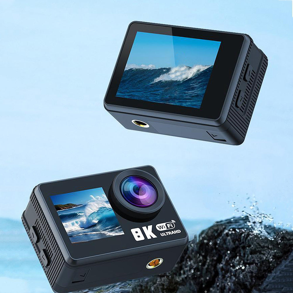 8K 30FPS Action Camera with Waterproof Case Dual Screens and EIS Stabilization