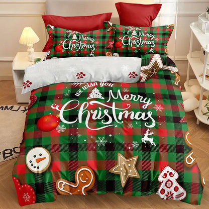 Christmas-Theme Bedding Set Quilt Cover Pillowcases Set Xmas Decor Style 1