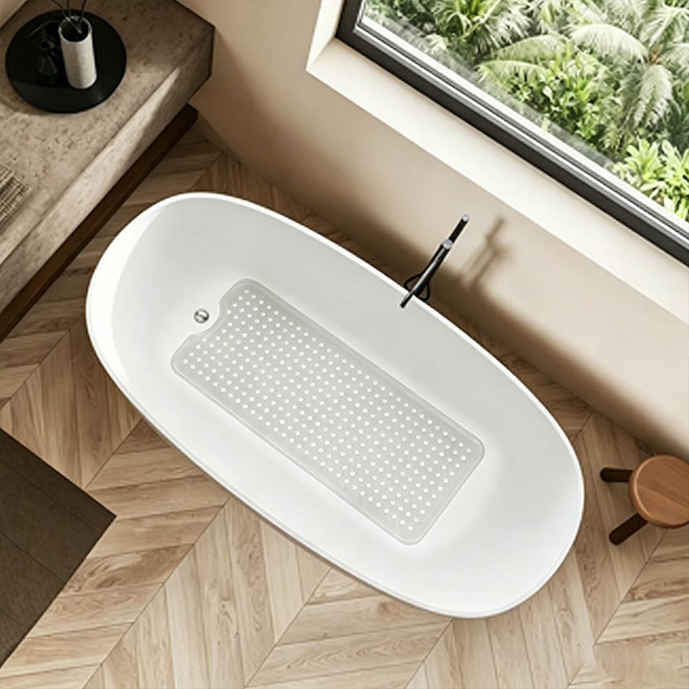 Bathtub Bubble Mat 100x40cm Non Slip Bath Mat with Drain Holes for Shower-White