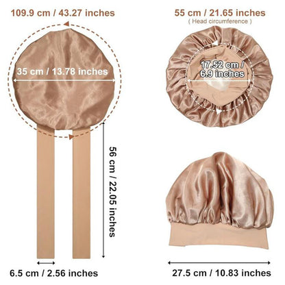 Satin Night Sleep Cap for Women Hair Bonnet with Elastic Band Khaki