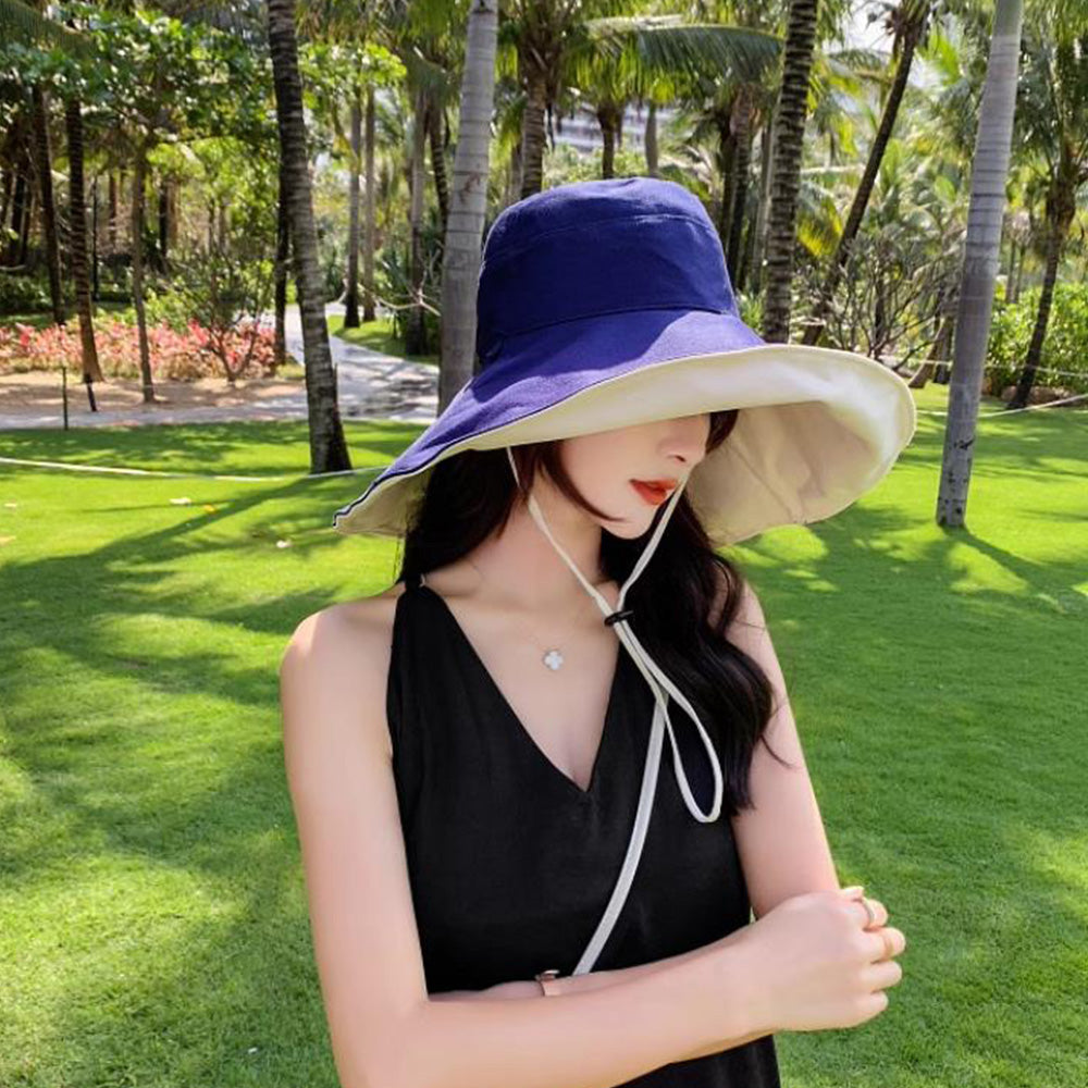 Reversible Bucket Hat Sun Hats with Wide Brim for Outdoor Camping Hiking  Navy