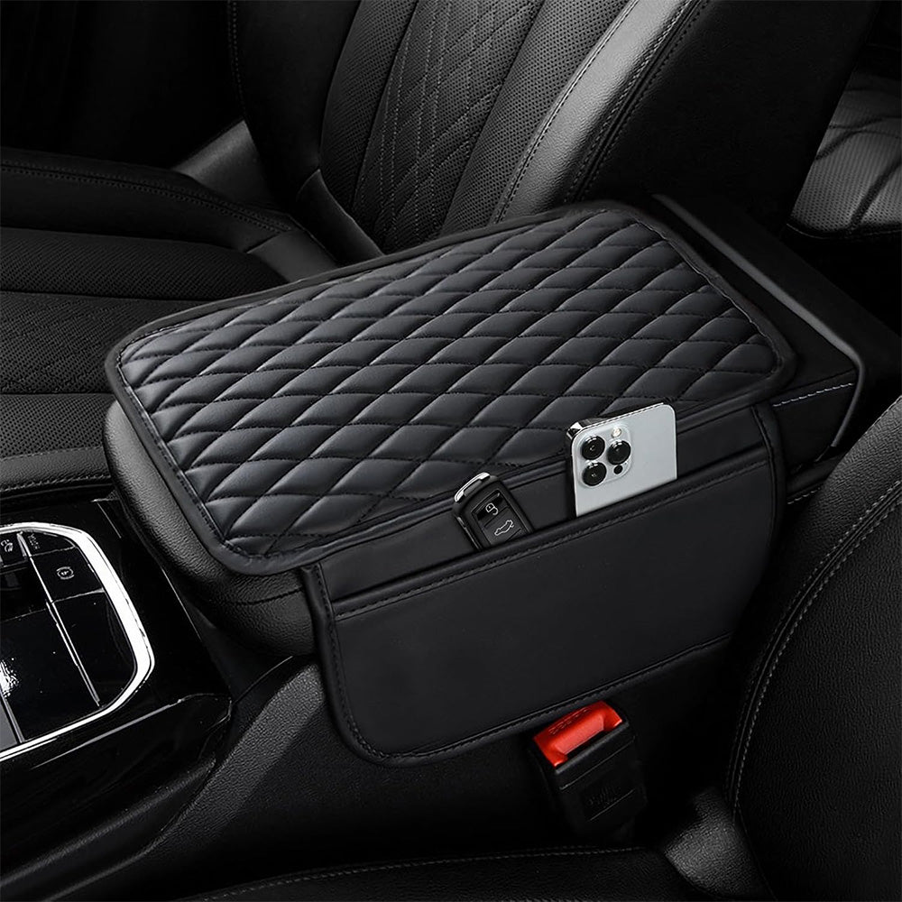 PU Leather Car Center Console Cover with 2 Storage Pocket Car Arm Rest Cover Car Interior Accessories Black