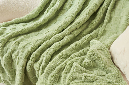 Soft Fleece Throw Blanket Checkered Jacquard Throw Blanket for Couch Bed-Green