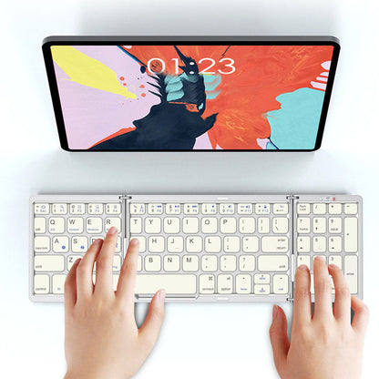 Foldable Bluetooth Keyboard Wireless Portable Keyboard Rechargeable for Laptop Tablet Smartphone Device Silver