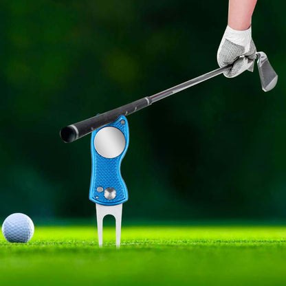 2PCS Magnetized Golf Divot Repair Tool with Pop-up Fork and Ball Marker Blue