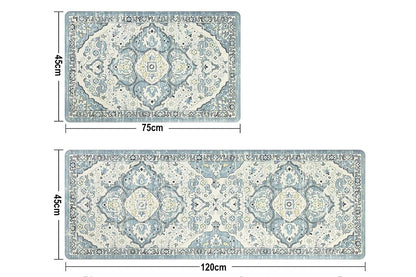 2Pcs Boho Anti-Fatigue Kitchen Mats Non-Slip Cushioned for Kitchen Sink Laundry-Cyan