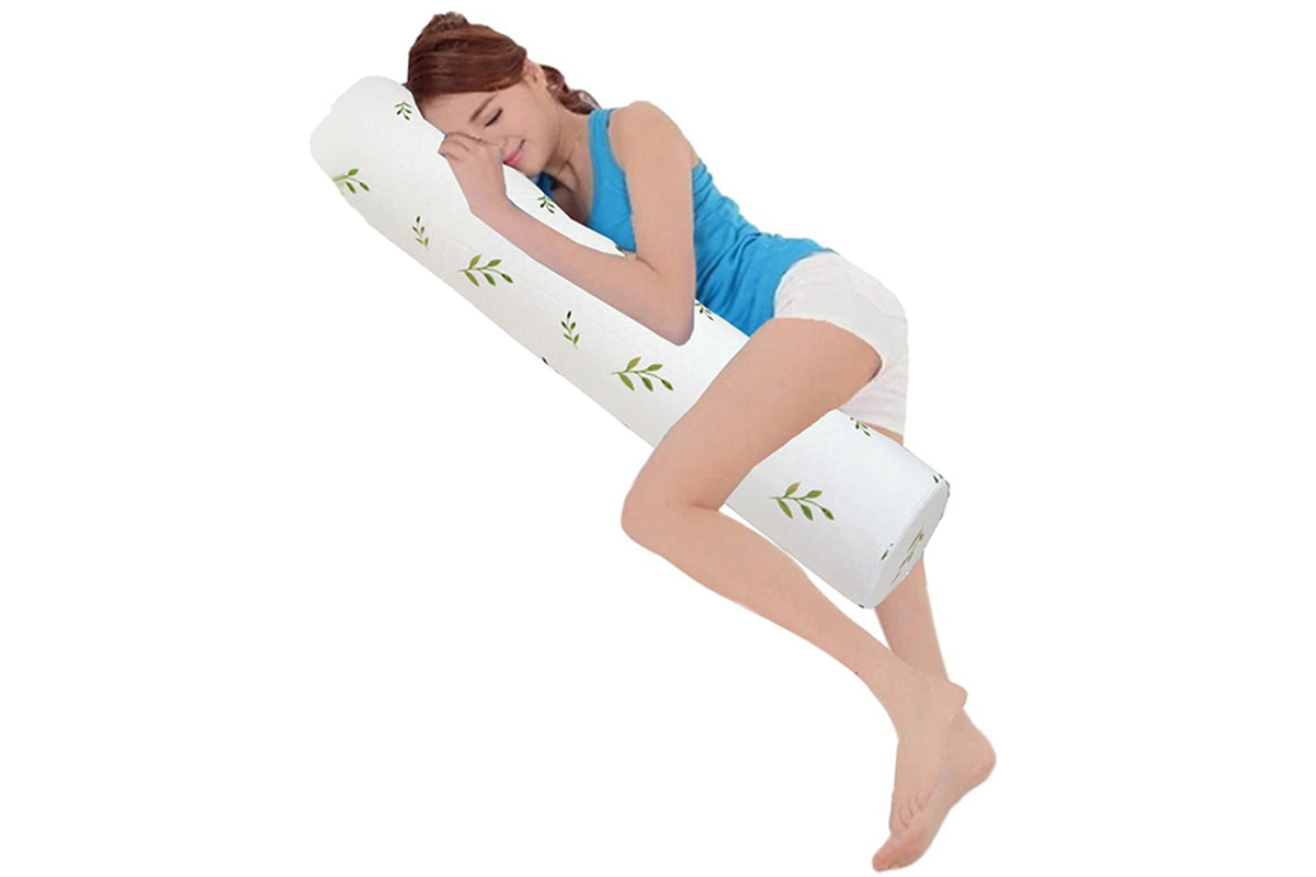Natural Latex Body Pillow Springy Long Leg Pillow Cover Included for Sleeping-Leaf Pattern