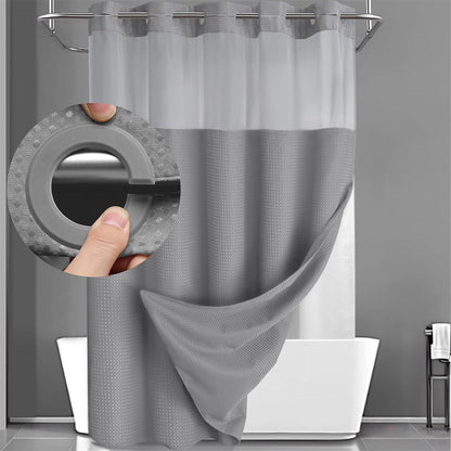 No Hook Shower Curtain with Snap in Fabric Liner Set Waffle Textured Shower Curtain for Bathroom Gray