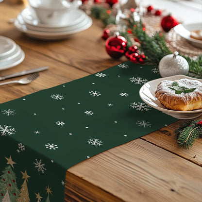 Christmas Table Runner with Xmas Trees Festive Tablecloth Cover for Kitchen Dinner Party Green