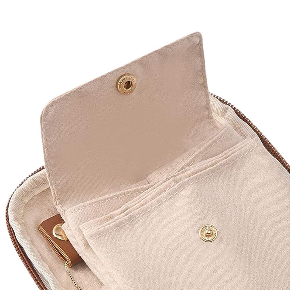 PU Leather Travel Jewelry Organizer Bag with Velvet Lining - Camel