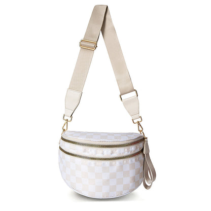 Checkered Crossbody Bag Women Sling Bag with Adjusatble Shoulder Strap Beige