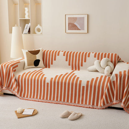 Reversible Sofa Couch Cover Boho Chenille Blanket Orange