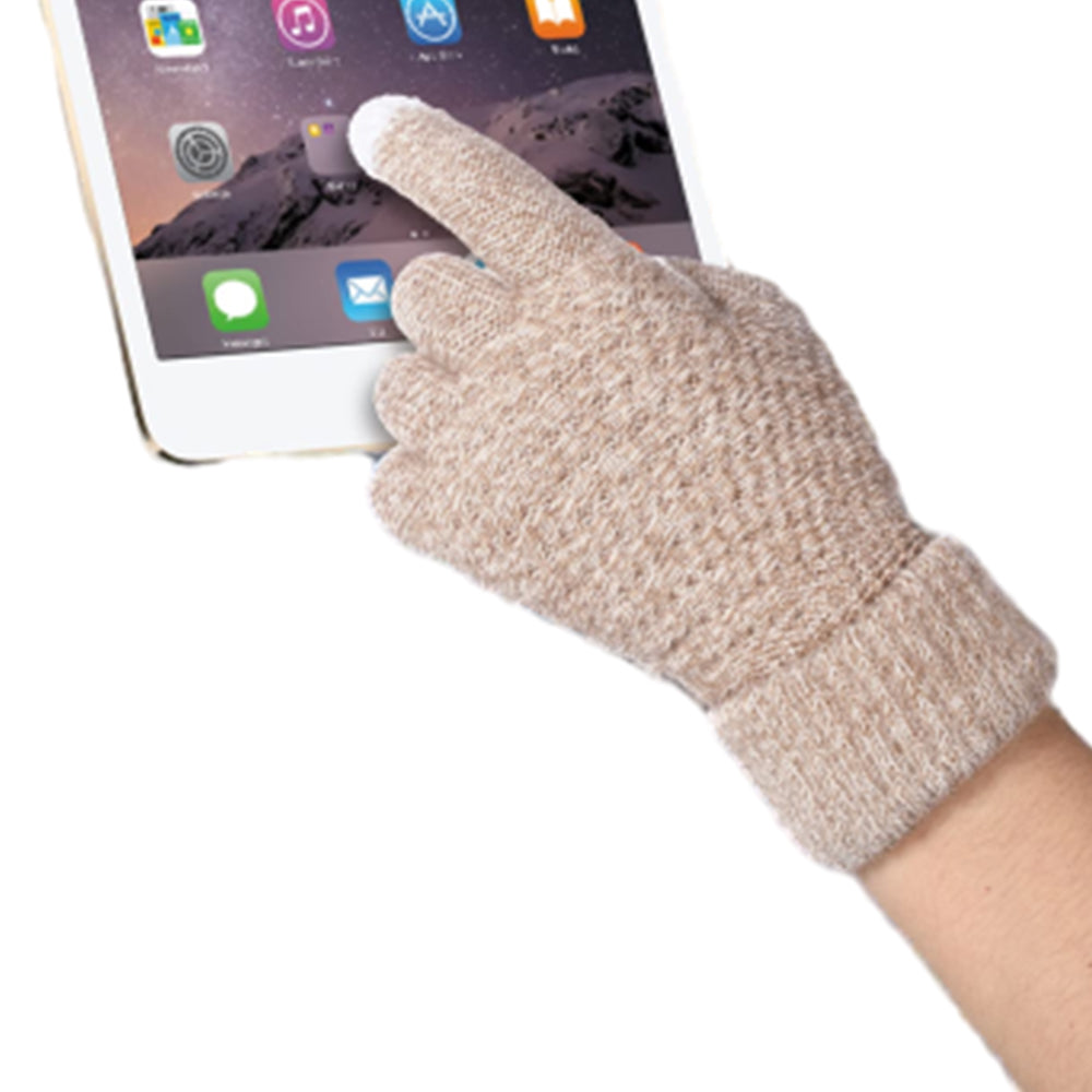 Pair of Winter Thermal Warm Gloves Touchscreen Sports Knit Gloves Beige