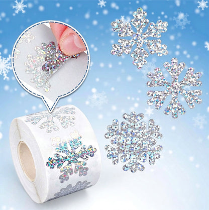 2 Rolls of 500 Christmas Holographic Stickers 3cm Diameter - Snowflake
