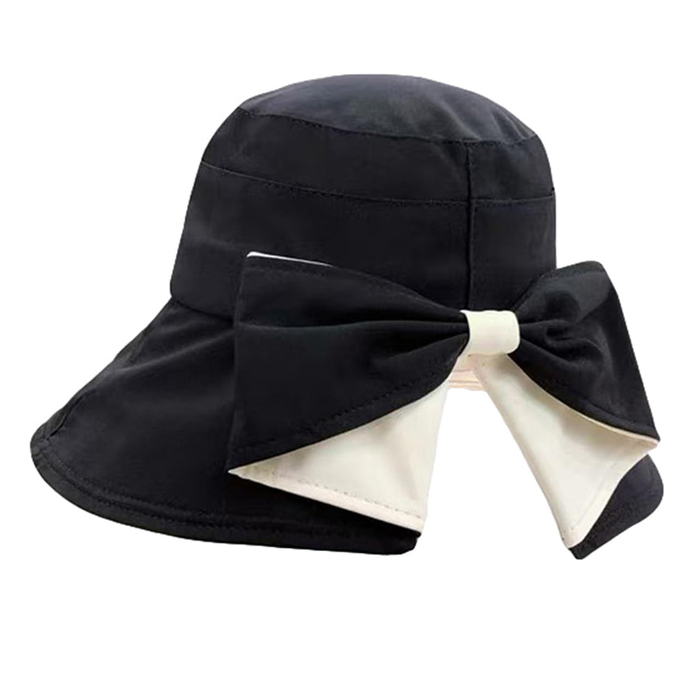 Wide Brim Bow Sun Hat Foldable Breathable Hat for Women - Black