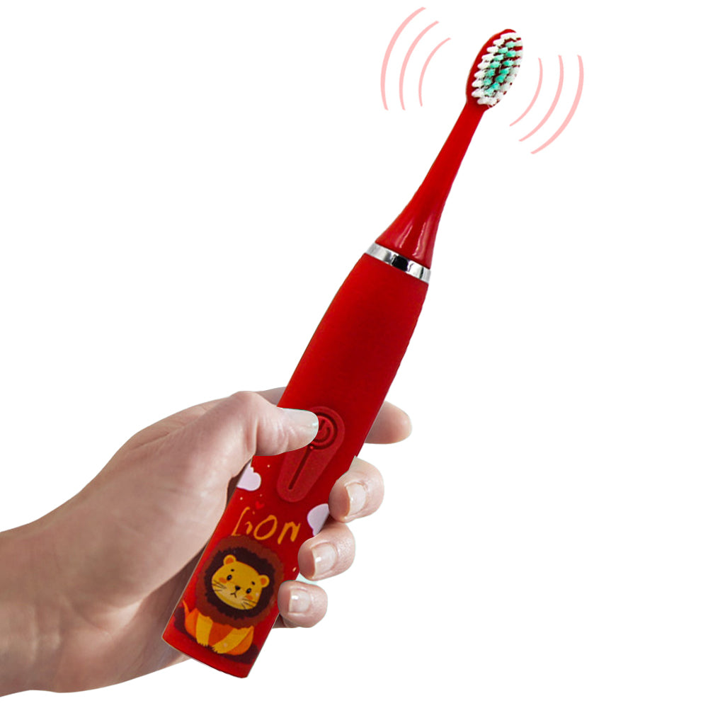 Kids Cartoon Electric Toothbrush Rechargeable Speed Control Toothbrush with 6 Replacement Heads Red