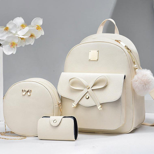 3 Pcs Set PU Bags Backpack Purse Sling Bag for Women Beige