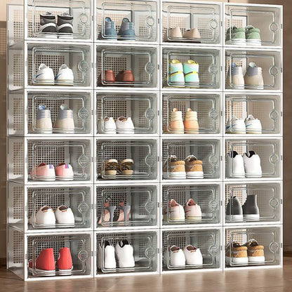 2 Pcs Clear Stackable Shoe Boxes Plastic Sneaker Containers for Closet Under Bed-WHite
