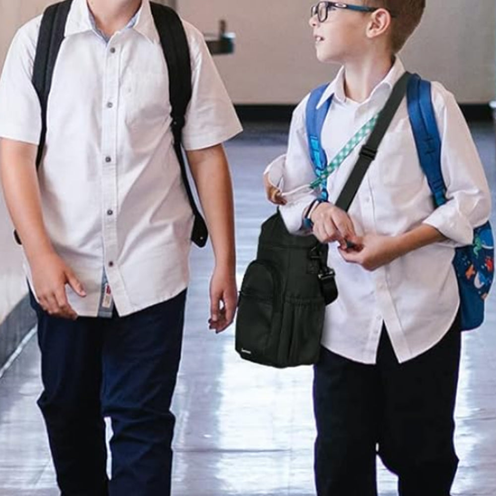 Multi-pocket Water Bottle Sleeve with Adjustable Strap Insulated Bottle Carrier Sling Bag for Walking Hiking Black