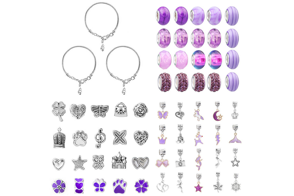 Pendant bracelet making kit includes a total of 63 pieces-Purple