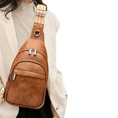 Women Crossbody Bag PU Leather Sling Bag Small Chest Bag Shoulder Pack Brown