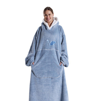 Unisex Hoodie Blanket Oversized Wearable Throw Blanket Blue