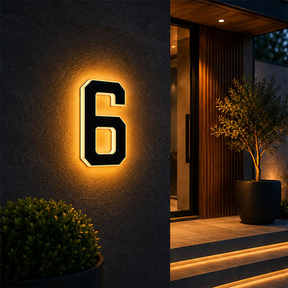 Solar Illuminated Address Sign with Light -Number 6