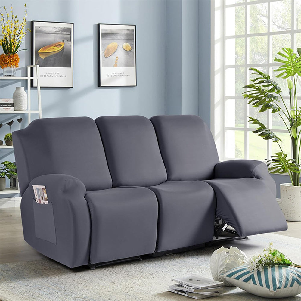 Full Wrapped Stretch Recliner Chair Cover Elastic Recliner Sofa Slipcover Dark Gray