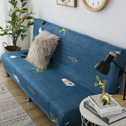 Printed Armless Futon Slipcovers Stretch Folding Sofa Bed Cover with Elastic Bottom -Navy